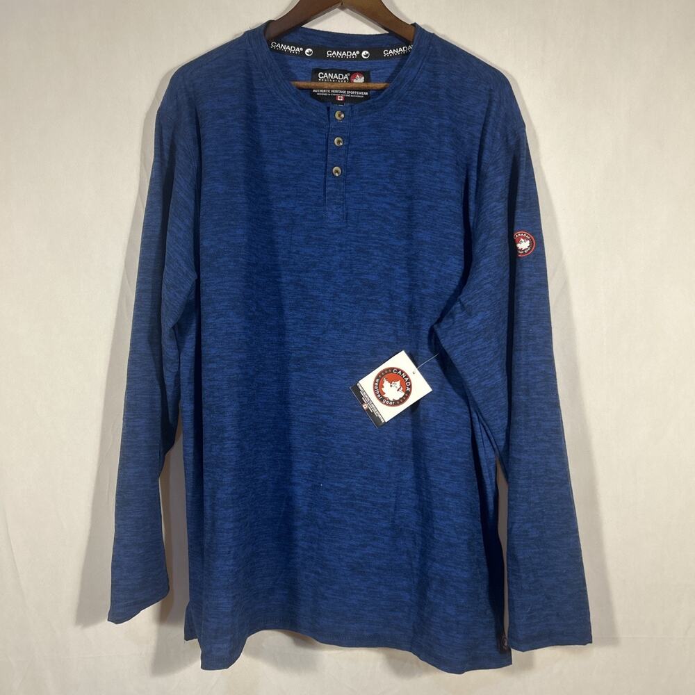 Canada Weather Gear Men's XXL Blue Heather Long Sleeve Henley Shirt Cotton Blend
